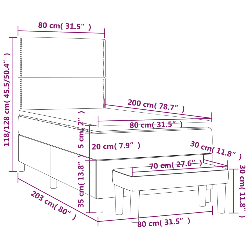 vidaXL Cama com molas/colchão 80x200 cm veludo cinza-claro