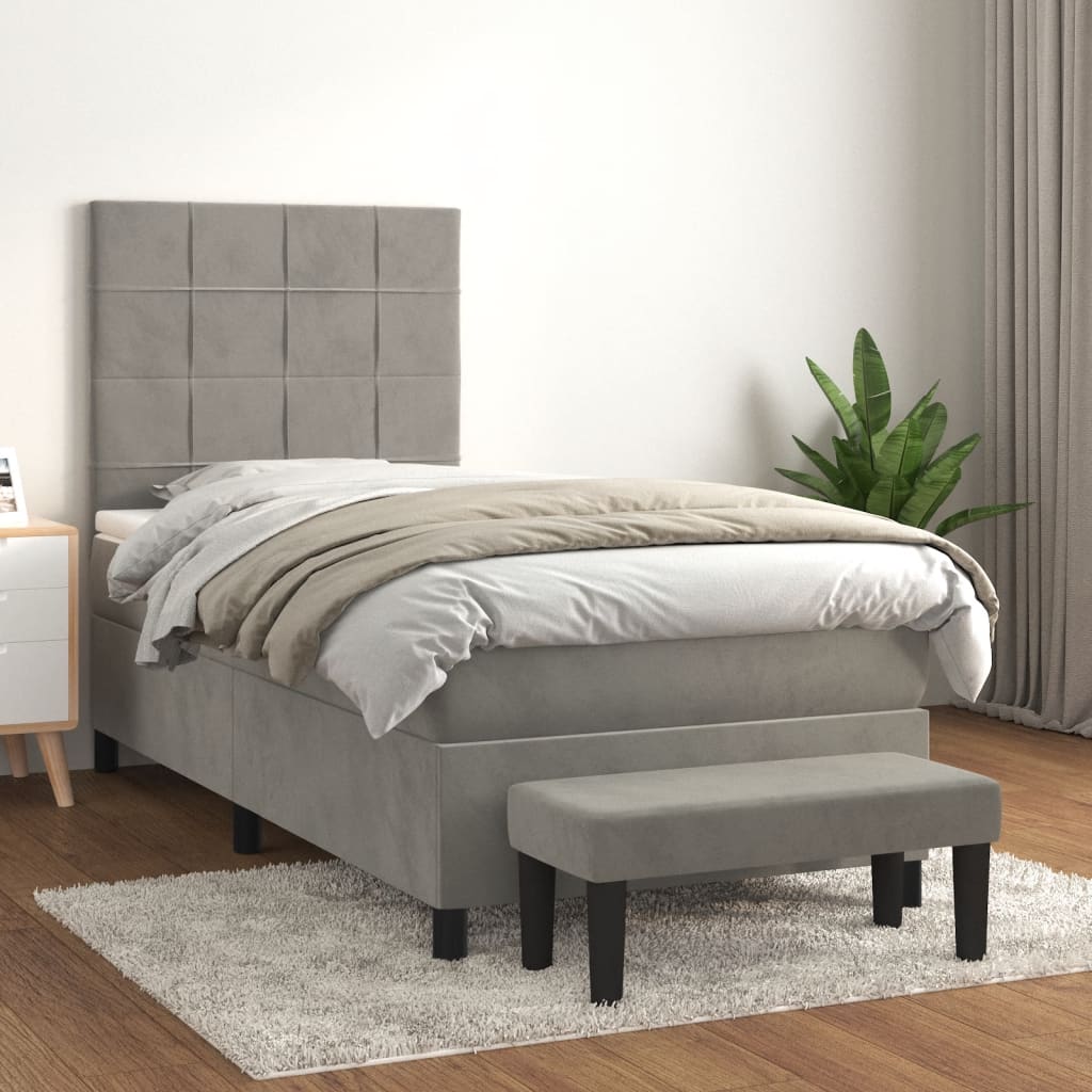 vidaXL Cama com molas/colchão 100x200 cm veludo cinza-claro