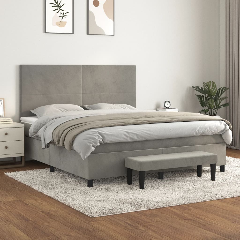 vidaXL Cama com molas/colchão 180x200 cm veludo cinzento-claro