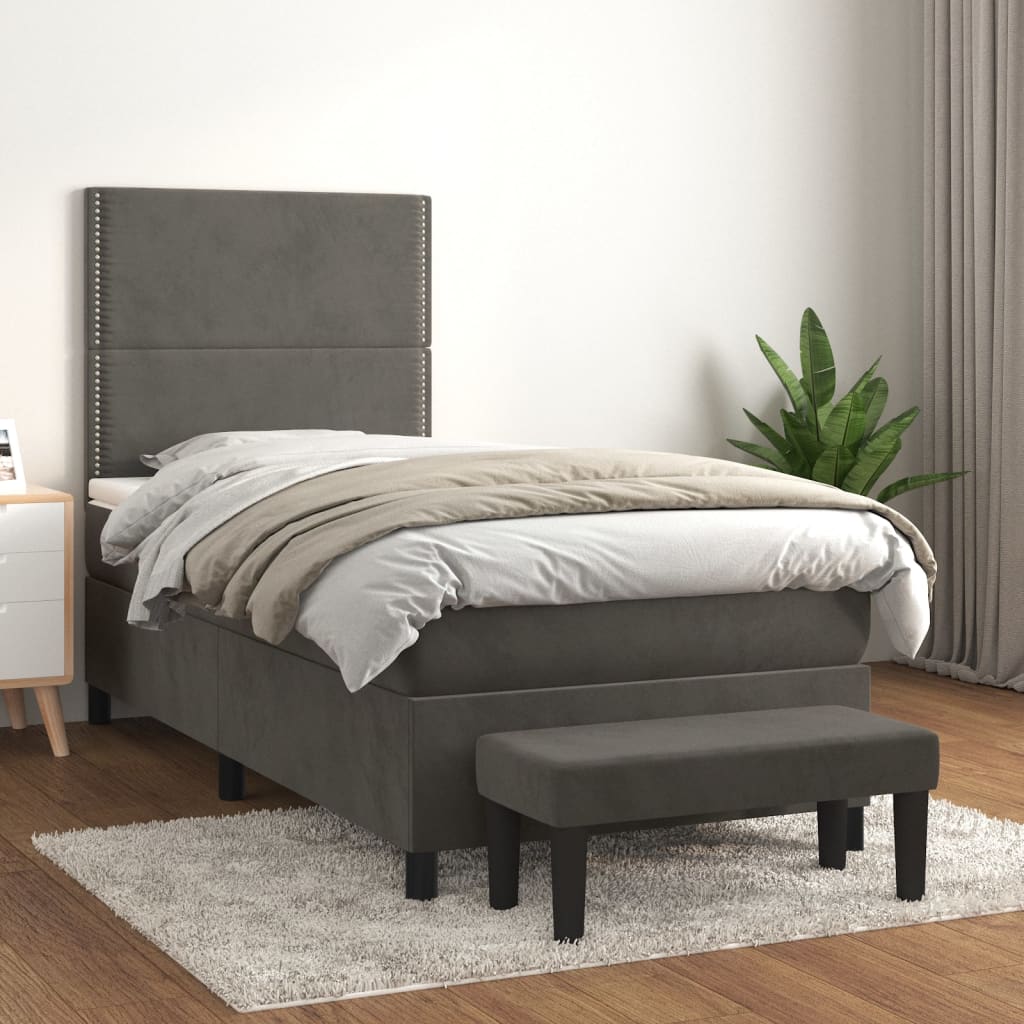 vidaXL Cama com molas/colchão 90x190 cm veludo cinza-escuro