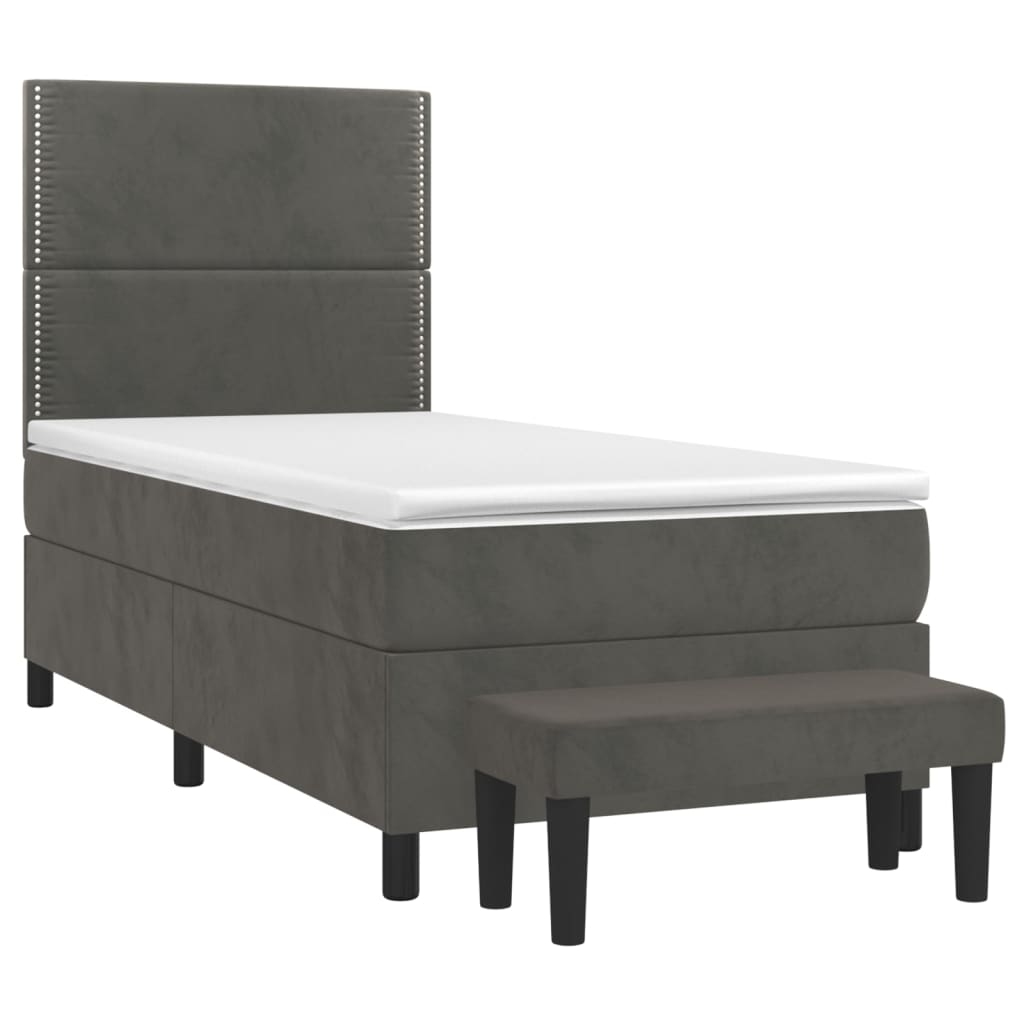 vidaXL Cama com molas/colchão 90x190 cm veludo cinza-escuro