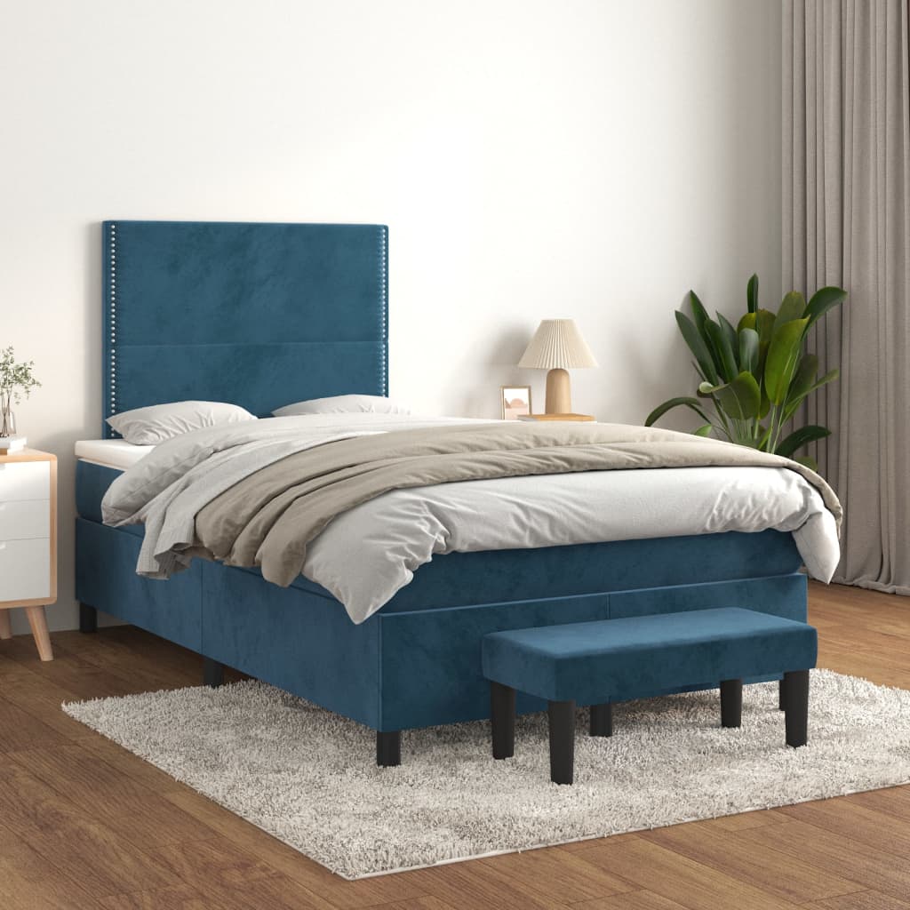 vidaXL Cama boxspring com colchão 120x200 cm veludo azul-escuro