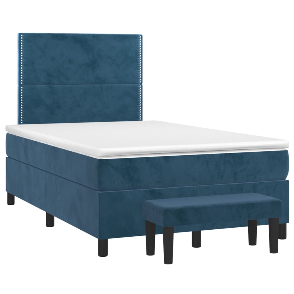 vidaXL Cama boxspring com colchão 120x200 cm veludo azul-escuro