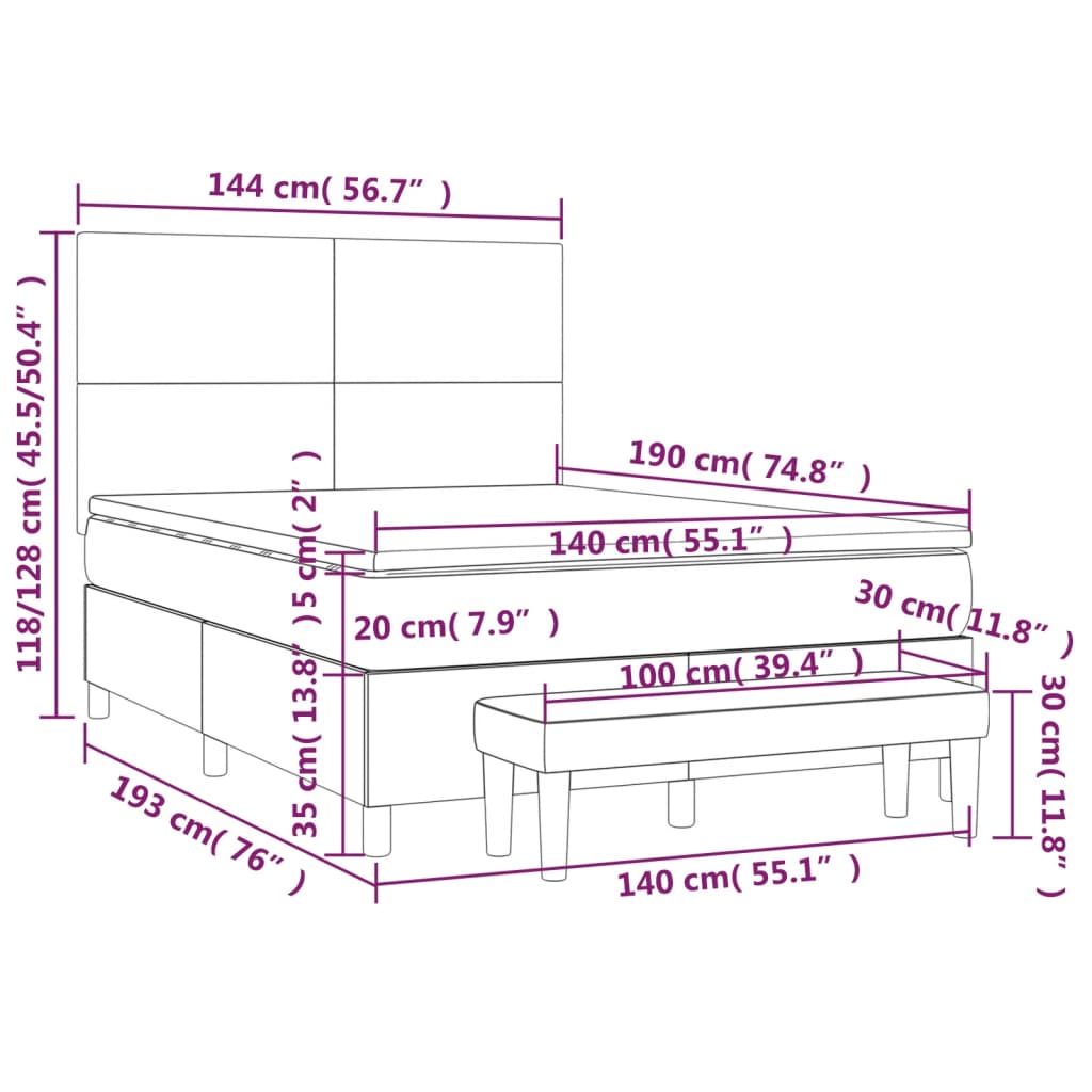 vidaXL Cama com molas/colchão 140x190 cm tecido preto