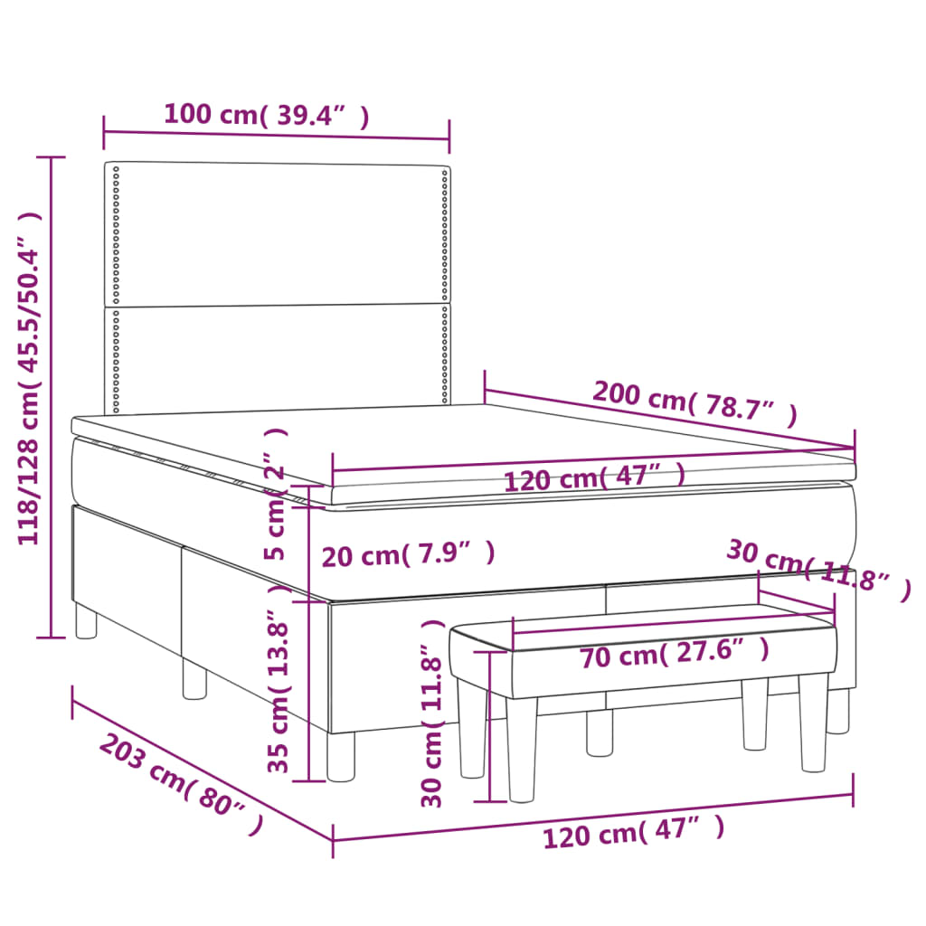 vidaXL Cama boxspring com colchão 120x200 cm veludo azul-escuro