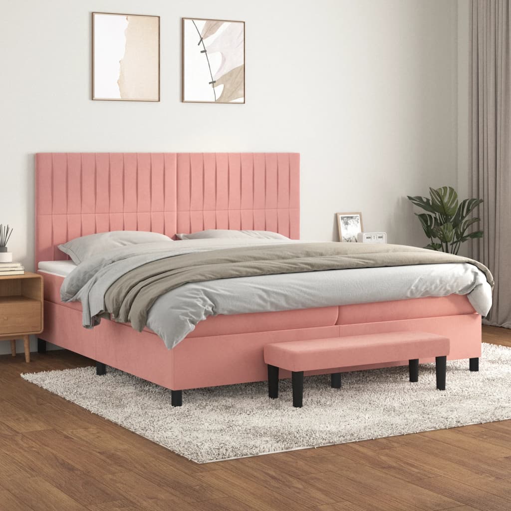 vidaXL Cama com molas/colchão 200x200 cm veludo rosa