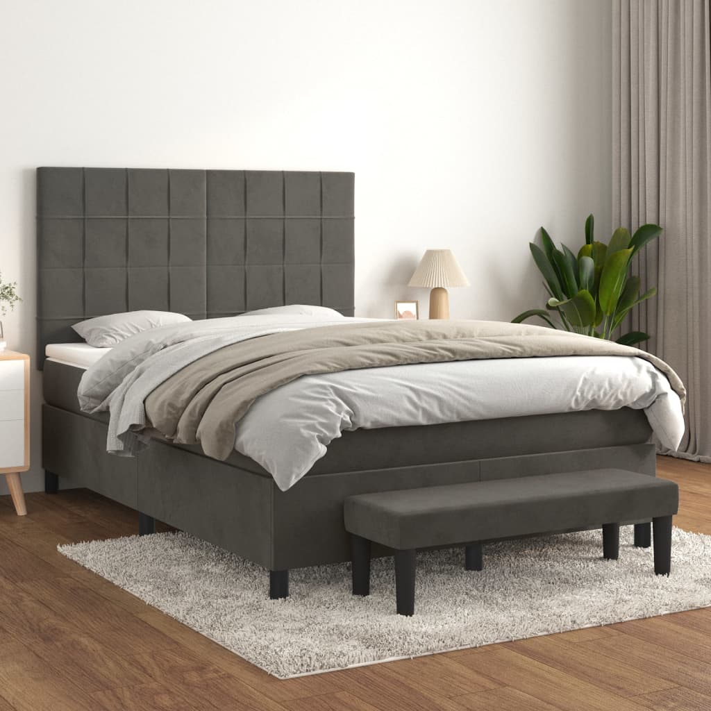 vidaXL Cama com molas/colchão 140x200 cm veludo cinzento-escuro