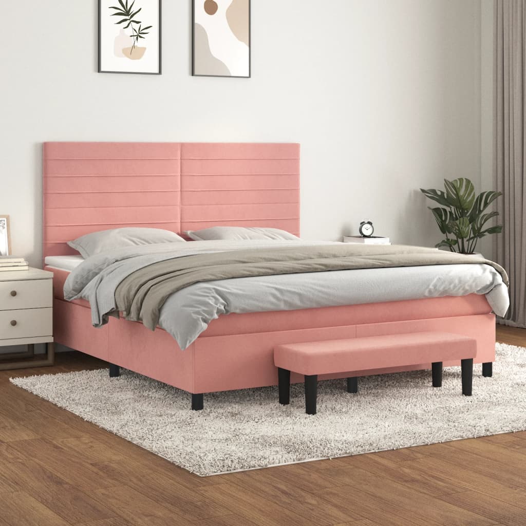 vidaXL Cama com molas/colchão 180x200 cm veludo rosa