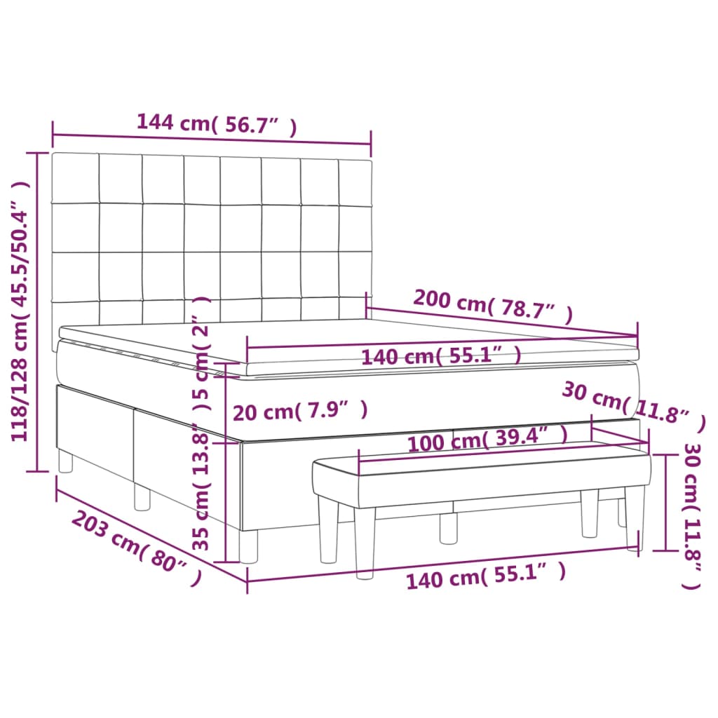 vidaXL Cama com molas/colchão 140x200 cm veludo cinzento-escuro