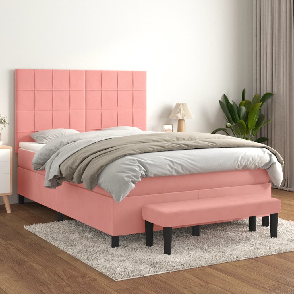 vidaXL Cama com molas/colchão 140x200 cm veludo rosa