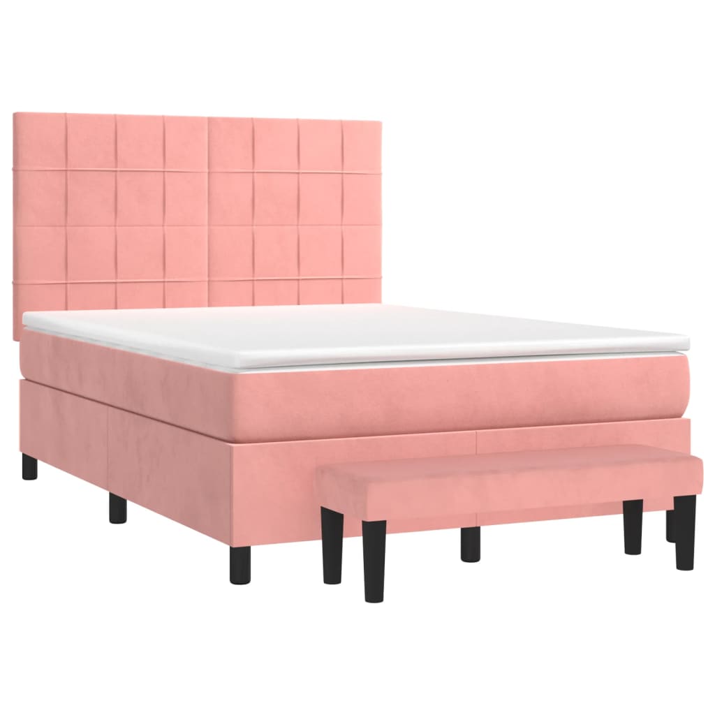 vidaXL Cama com molas/colchão 140x200 cm veludo rosa