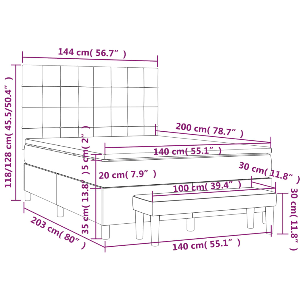 vidaXL Cama com molas/colchão 140x200 cm veludo rosa