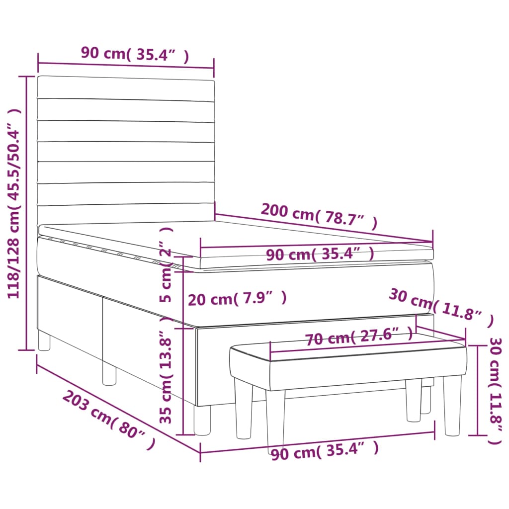 vidaXL Cama com molas/colchão 90x200 cm tecido preto