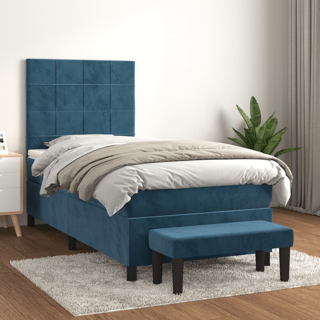 vidaXL Cama com molas/colchão 90x200 cm veludo azul-escuro