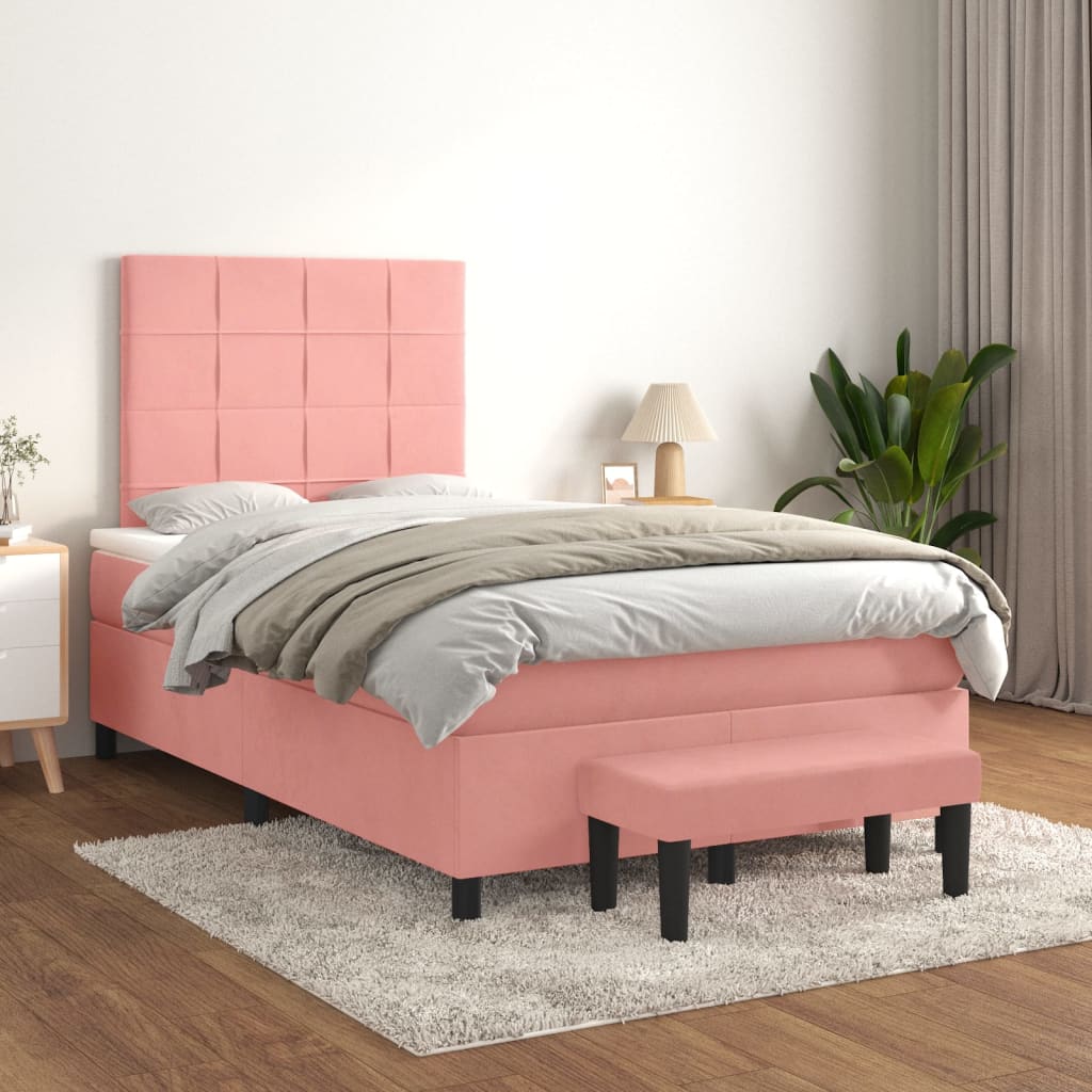 vidaXL Cama boxspring com colchão 120x200 cm veludo rosa