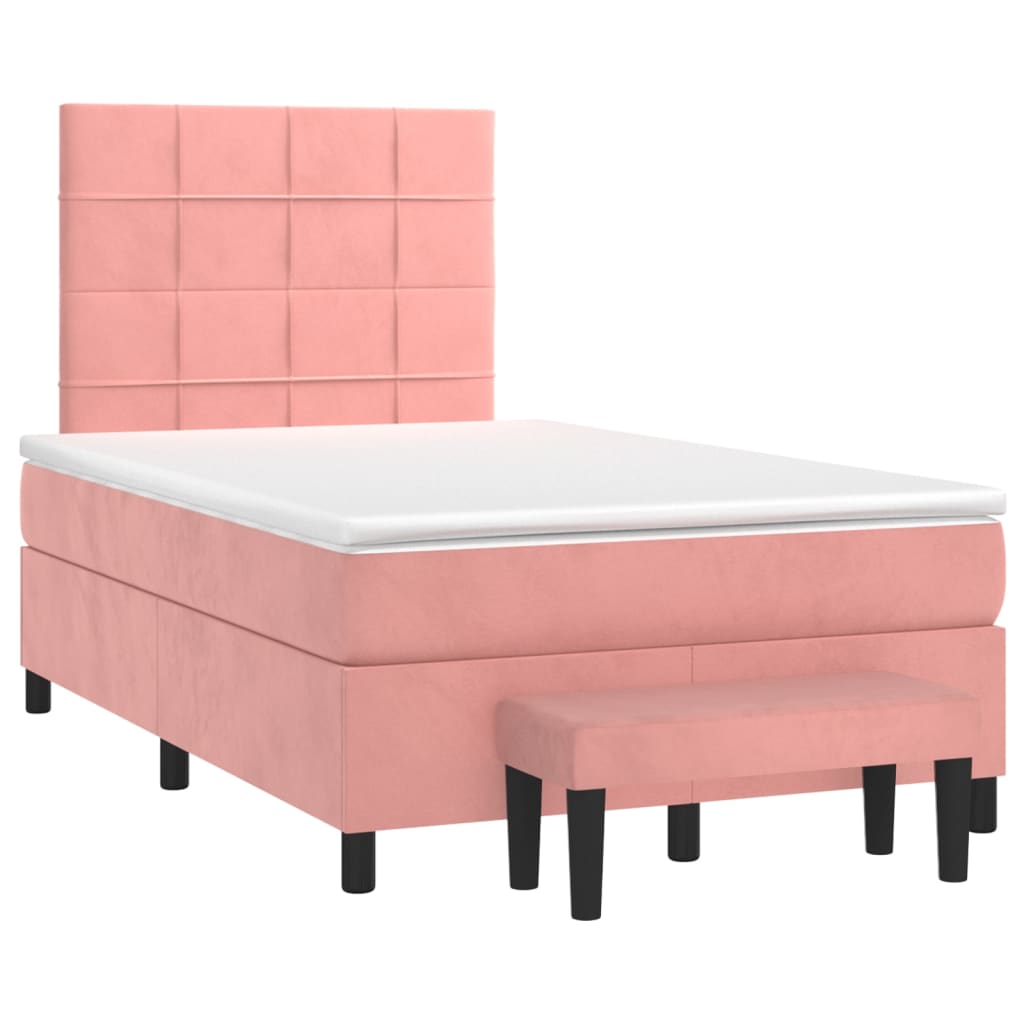 vidaXL Cama boxspring com colchão 120x200 cm veludo rosa