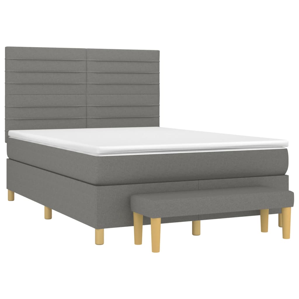 vidaXL Cama com molas/colchão 140x190 cm tecido cinzento-escuro