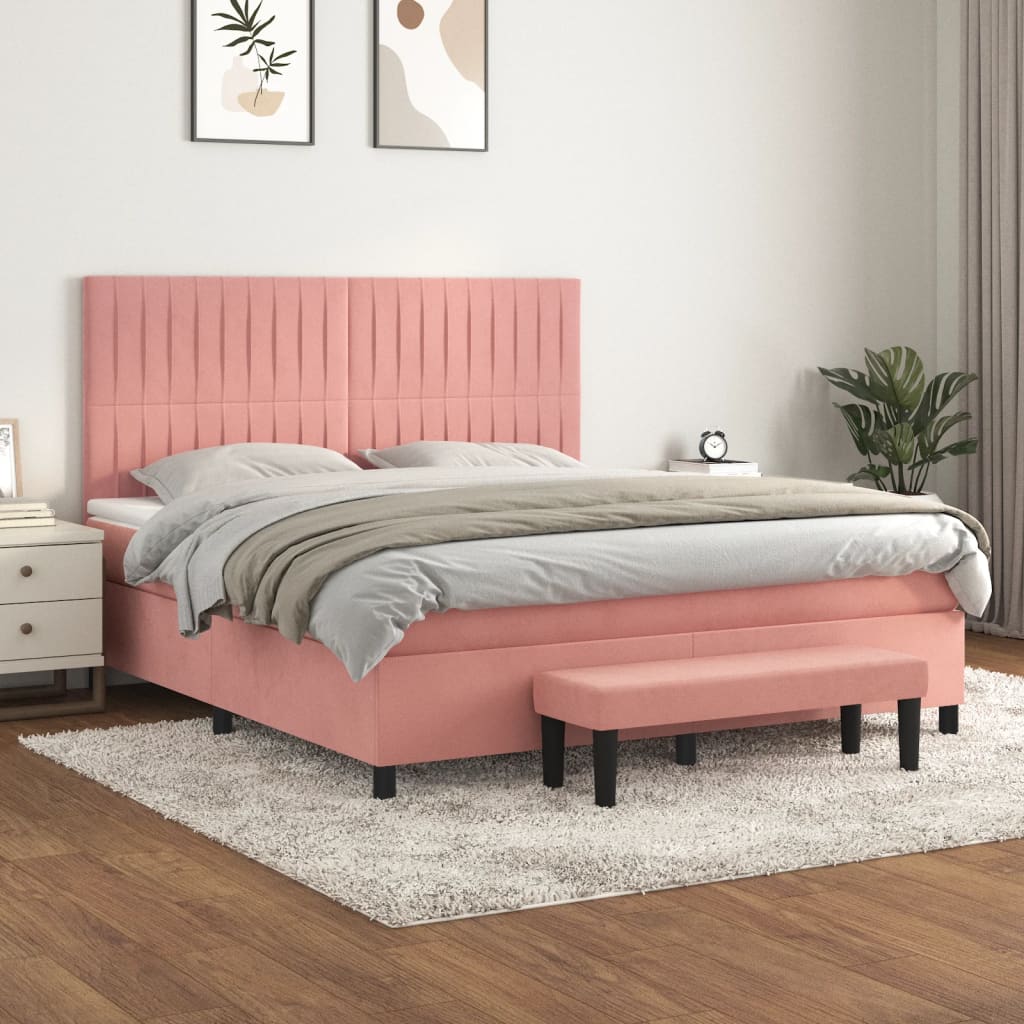 vidaXL Cama com molas/colchão 160x200 cm veludo rosa