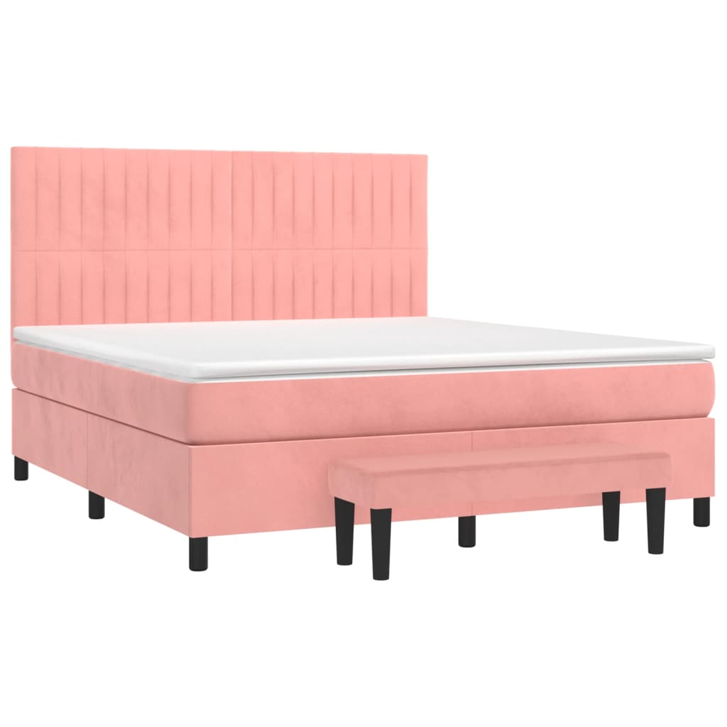 vidaXL Cama com molas/colchão 160x200 cm veludo rosa