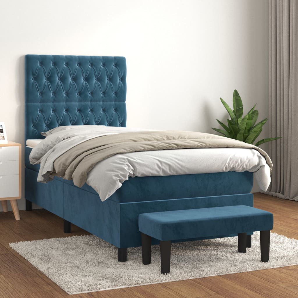 vidaXL Cama com molas/colchão 90x200 cm veludo azul-escuro