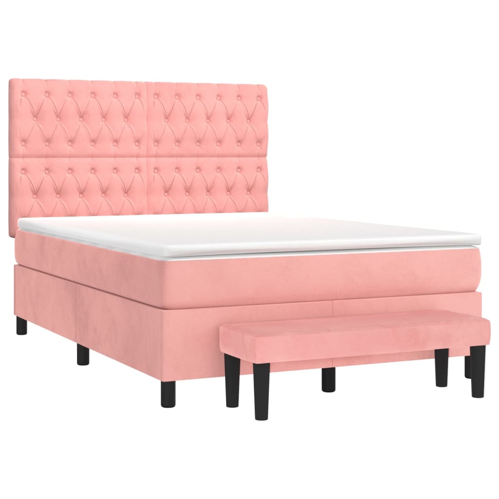 vidaXL Cama com molas/colchão 140x190 cm veludo rosa