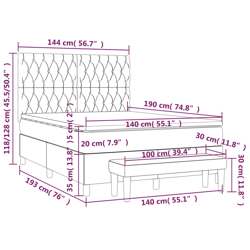 vidaXL Cama com molas/colchão 140x190 cm veludo rosa