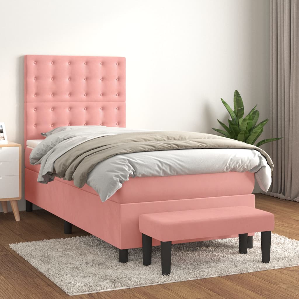 vidaXL Cama com molas/colchão 90x200 cm veludo rosa