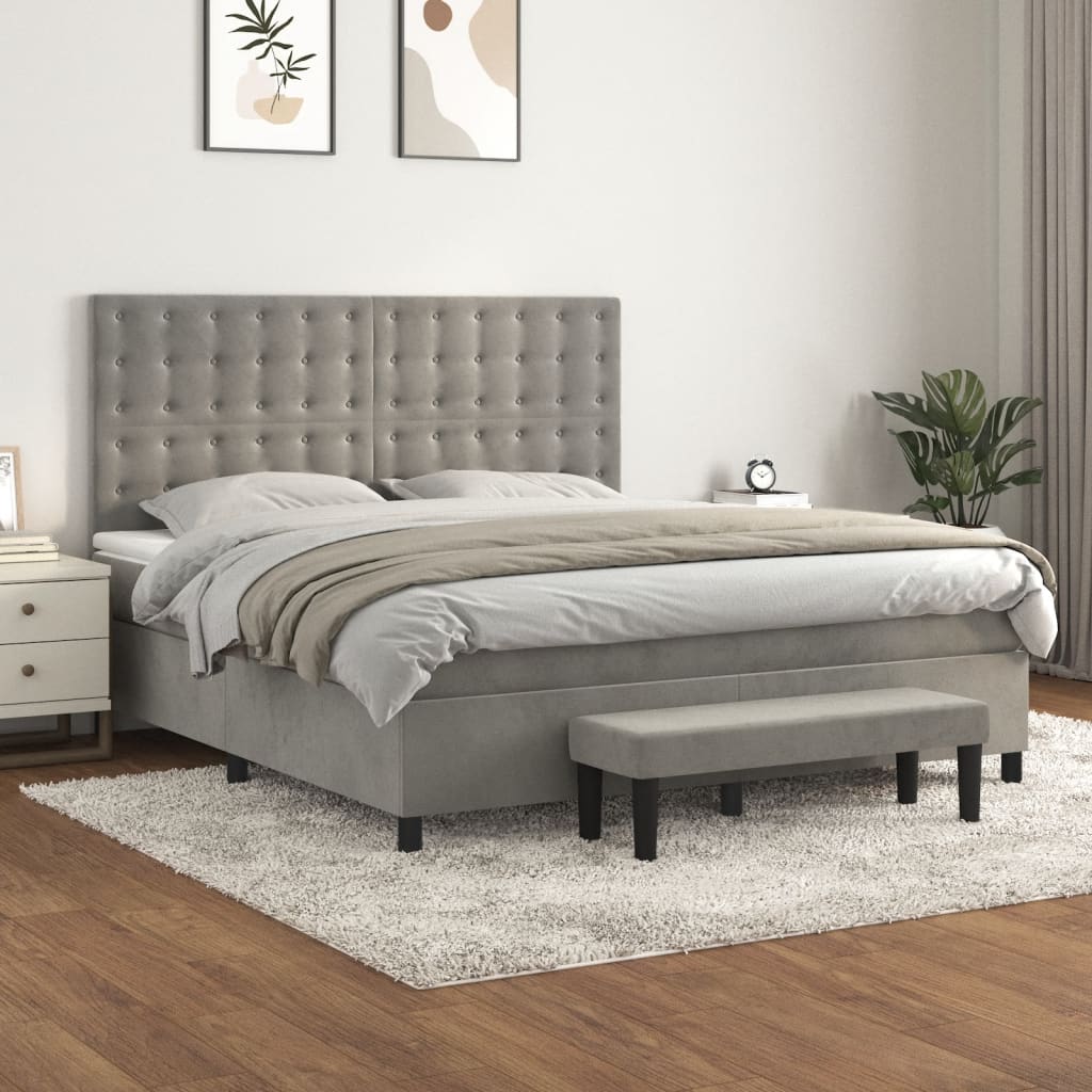 vidaXL Cama com molas/colchão 160x200 cm veludo cinzento-claro