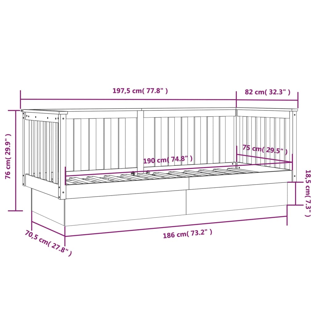 vidaXL Sofá-cama 75x190 cm madeira de pinho maciça branco