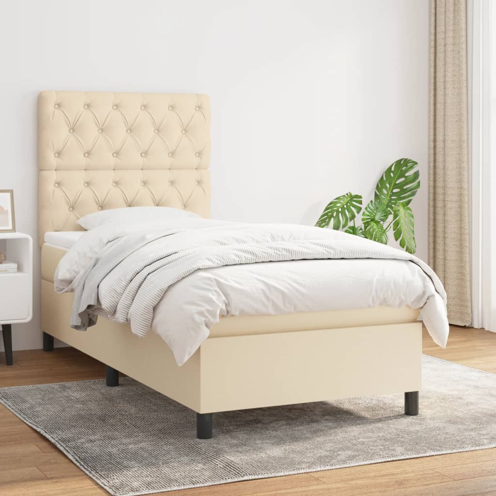 vidaXL Cama com molas/colchão 80x200 cm tecido cor crème