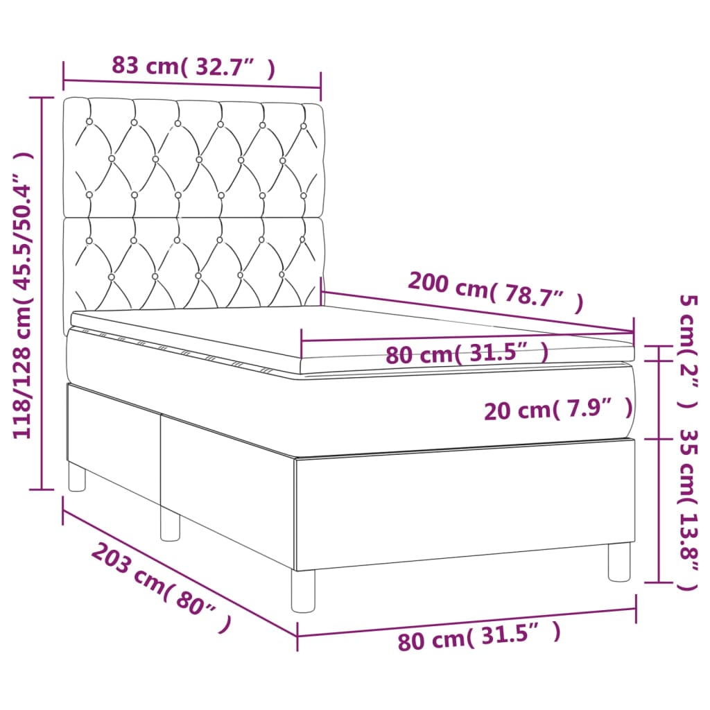 vidaXL Cama com molas/colchão 80x200 cm tecido cor crème