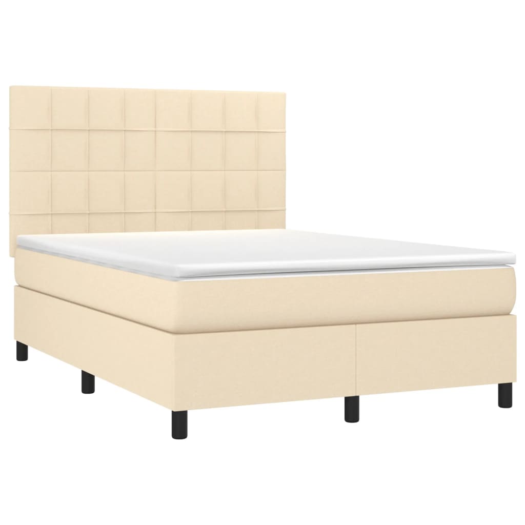 vidaXL Cama com molas/colchão 140x200 cm tecido cor creme