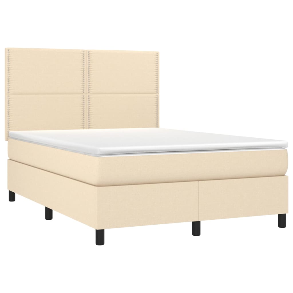 vidaXL Cama com molas/colchão 140x200 cm tecido cor creme