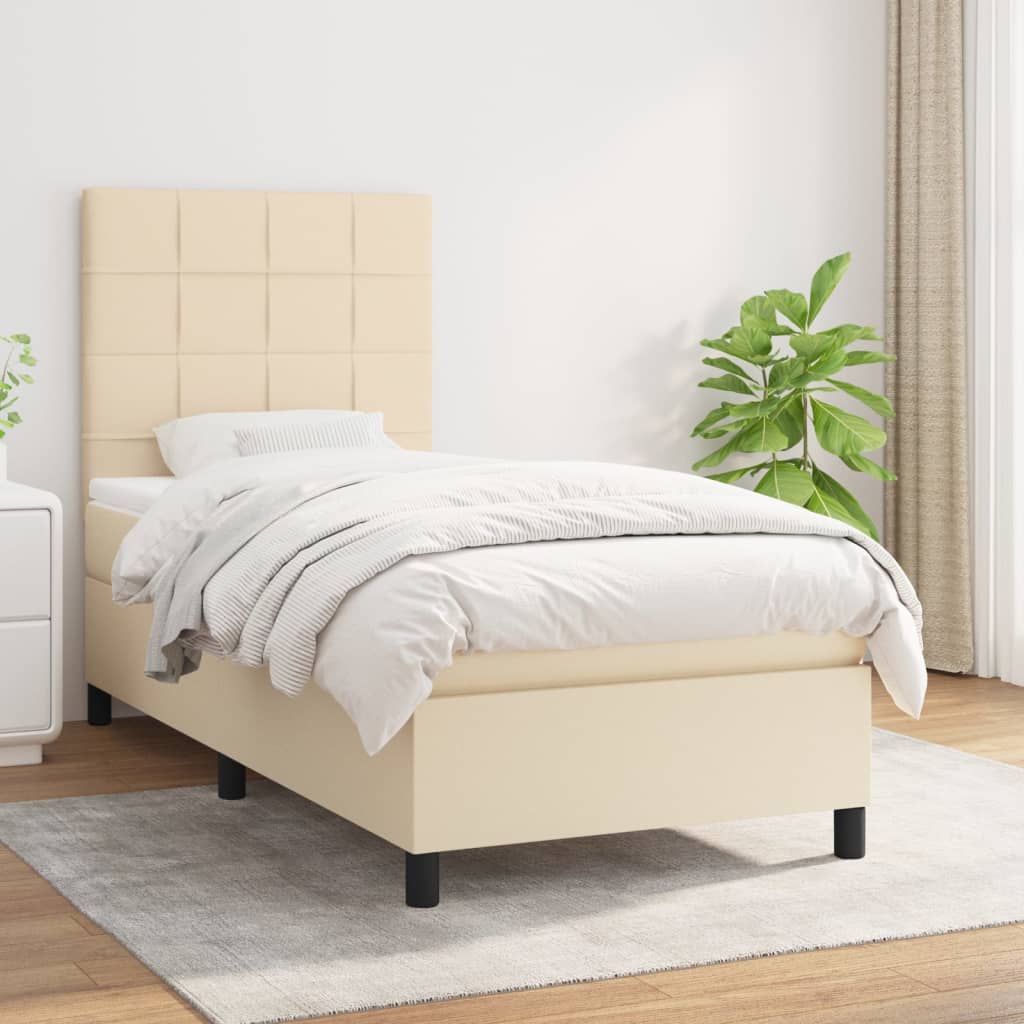 vidaXL Cama com molas/colchão 90x190 cm tecido cor creme