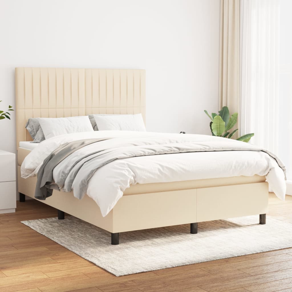 vidaXL Cama com molas/colchão 140x190 cm tecido cor creme