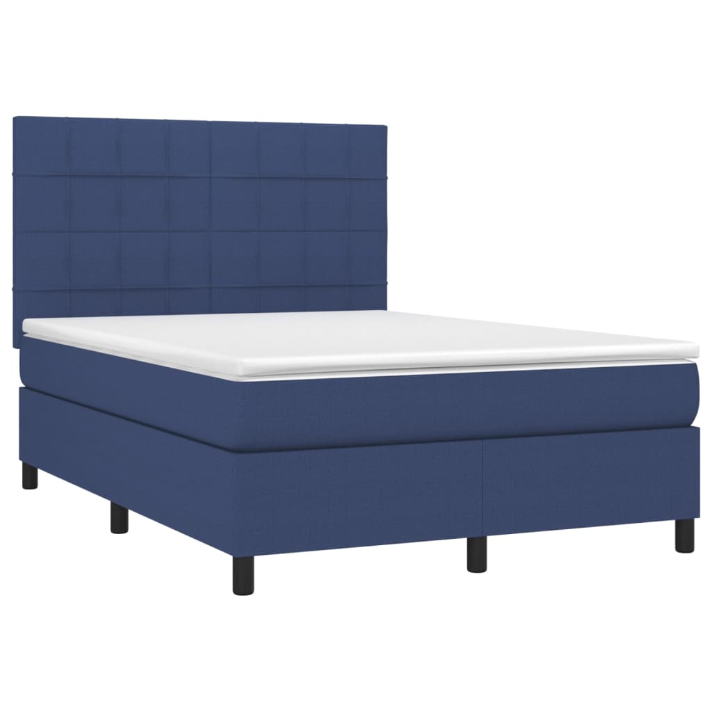 vidaXL Cama com molas/colchão 140x190 cm tecido azul