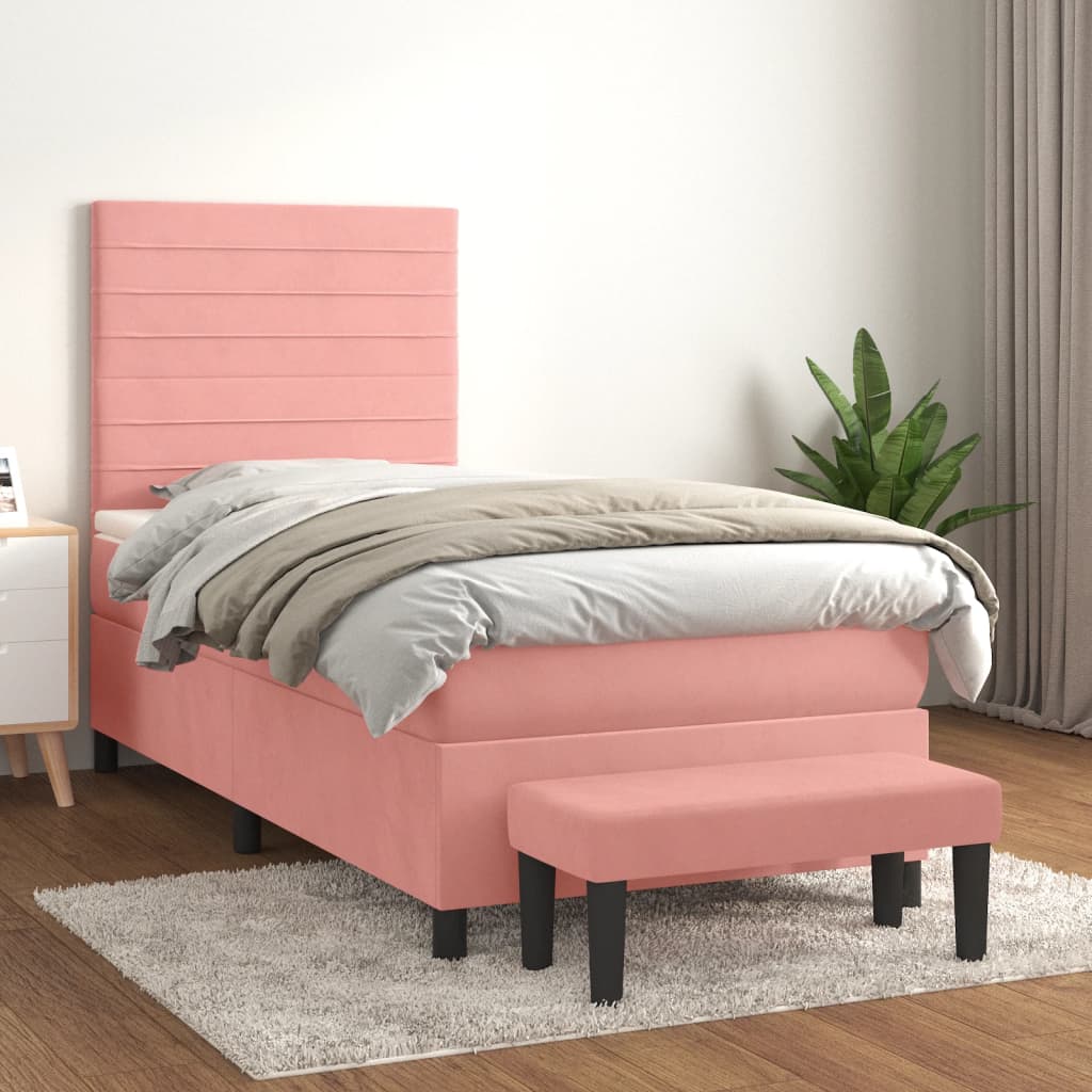 vidaXL Cama com molas/colchão 90x200 cm veludo rosa