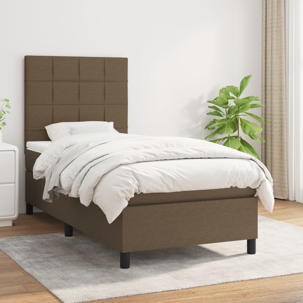 vidaXL Cama com molas/colchão 90x190 cm tecido castanho-escuro