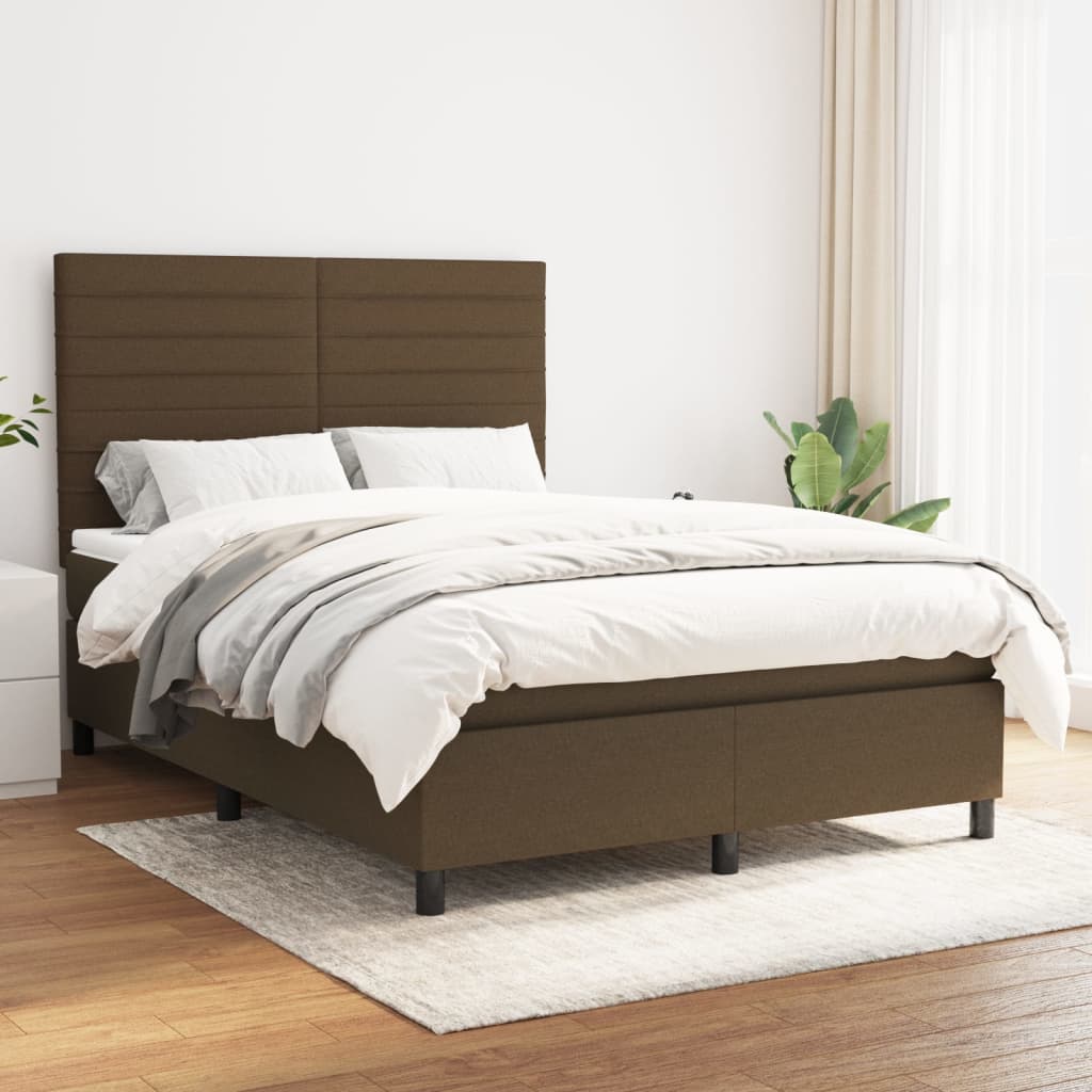 vidaXL Cama com molas/colchão 140x190 cm tecido castanho-escuro