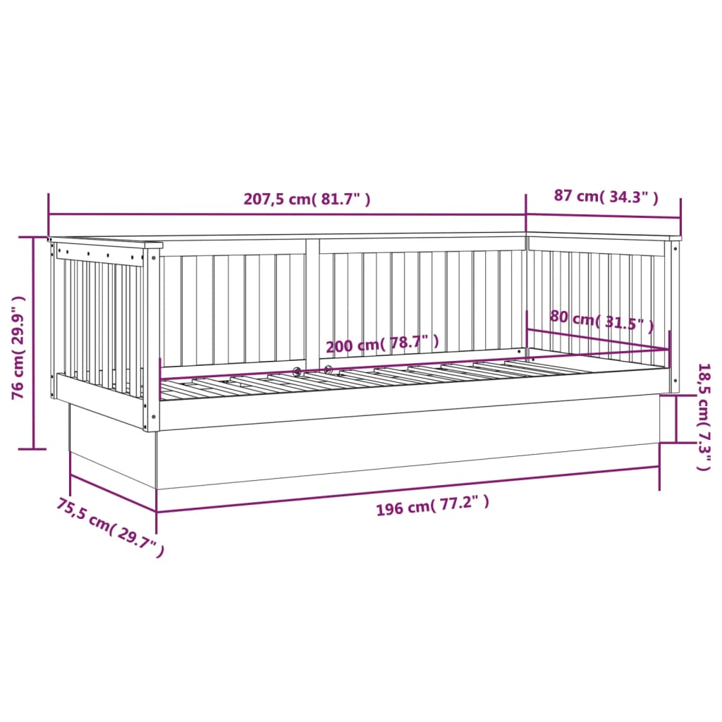 vidaXL Sofá-cama 80x200 cm madeira de pinho maciça cinzento