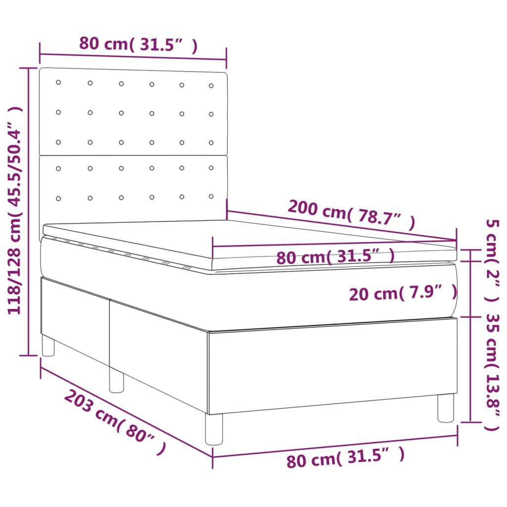 vidaXL Cama com molas/colchão 80x200 cm tecido castanho-acinzentado