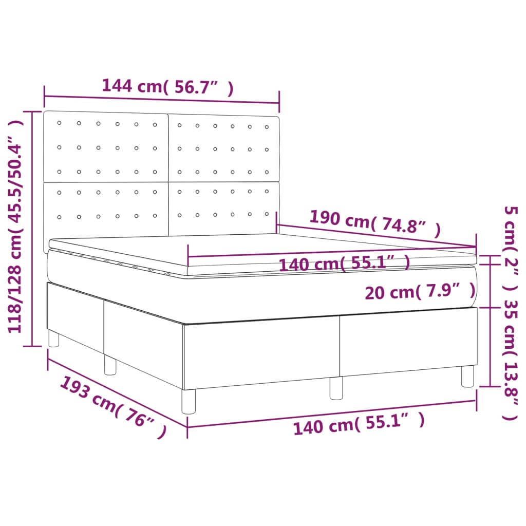 vidaXL Cama com molas/colchão 140x190 cm tecido castanho-acinzentado