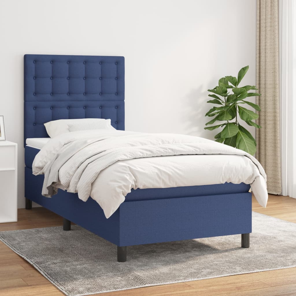 vidaXL Cama com molas/colchão 100x200 cm tecido azul